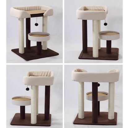 Japanese-Style Double-Level Cat Tree Cat Sofa - 90901B, Perfect for Window-Side Lounging