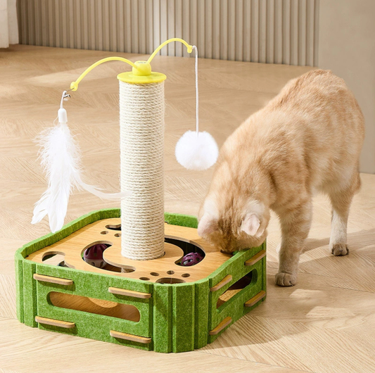 Felt Cat Puzzle Toy with Scratching Pole