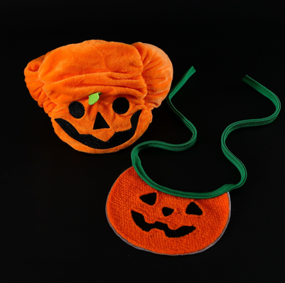 Halloween Pumpkin Hat & Ghost Bib Set for Cats and Dogs