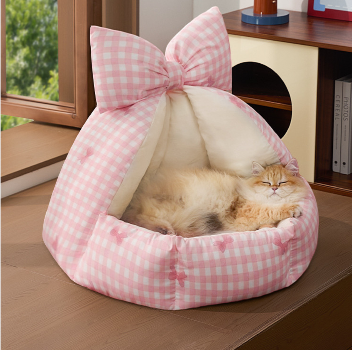 Pink Bow Semi-Enclosed Pet Bed