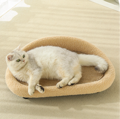 Cream Sofa Cat Bed with Sisal Scratcher Mat for Cats