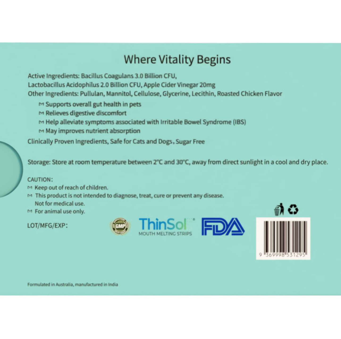 Meltail MeltBalance - Healthy Gut Probiotic Oral Strips for Dogs & Cats
