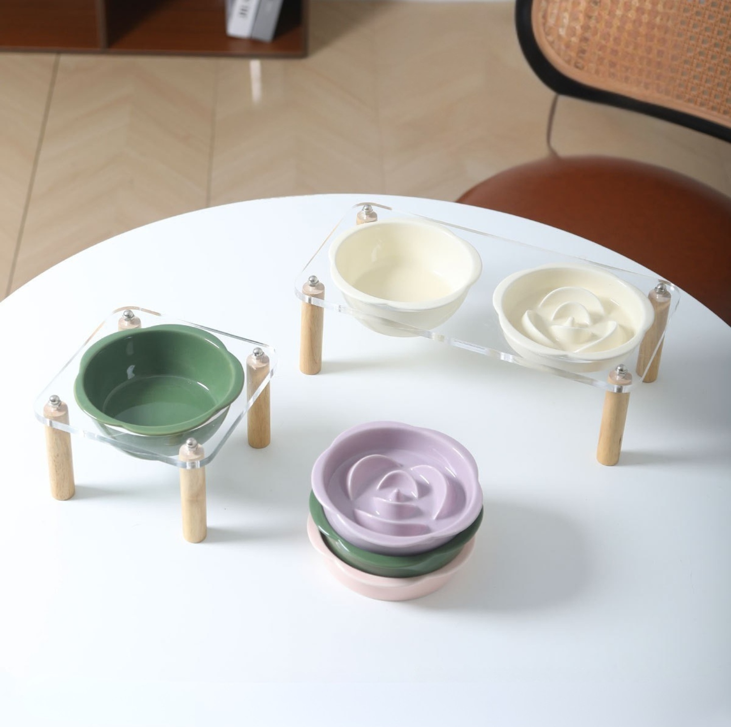 Ceramic Slow Feeder Bowl / Water Bowl with Optional Acrylic Stand