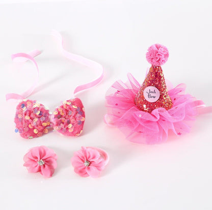 Lace & Glitter Pet Birthday Celebration Kit - Hat, Bowtie & Paw-Rings