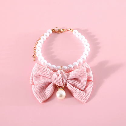 Pearl Bowknot Pet Necklace – For Cats & Small Dogs