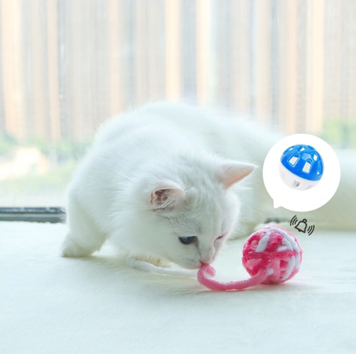 Colourful Yarn Ball Cat Toy with Bell & Long Tail