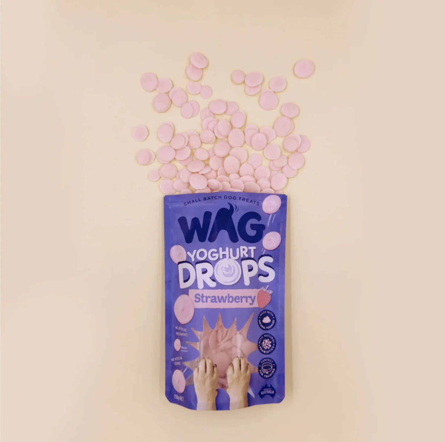 WAG Yoghurt Drops Strawberry Dog Treat 250g