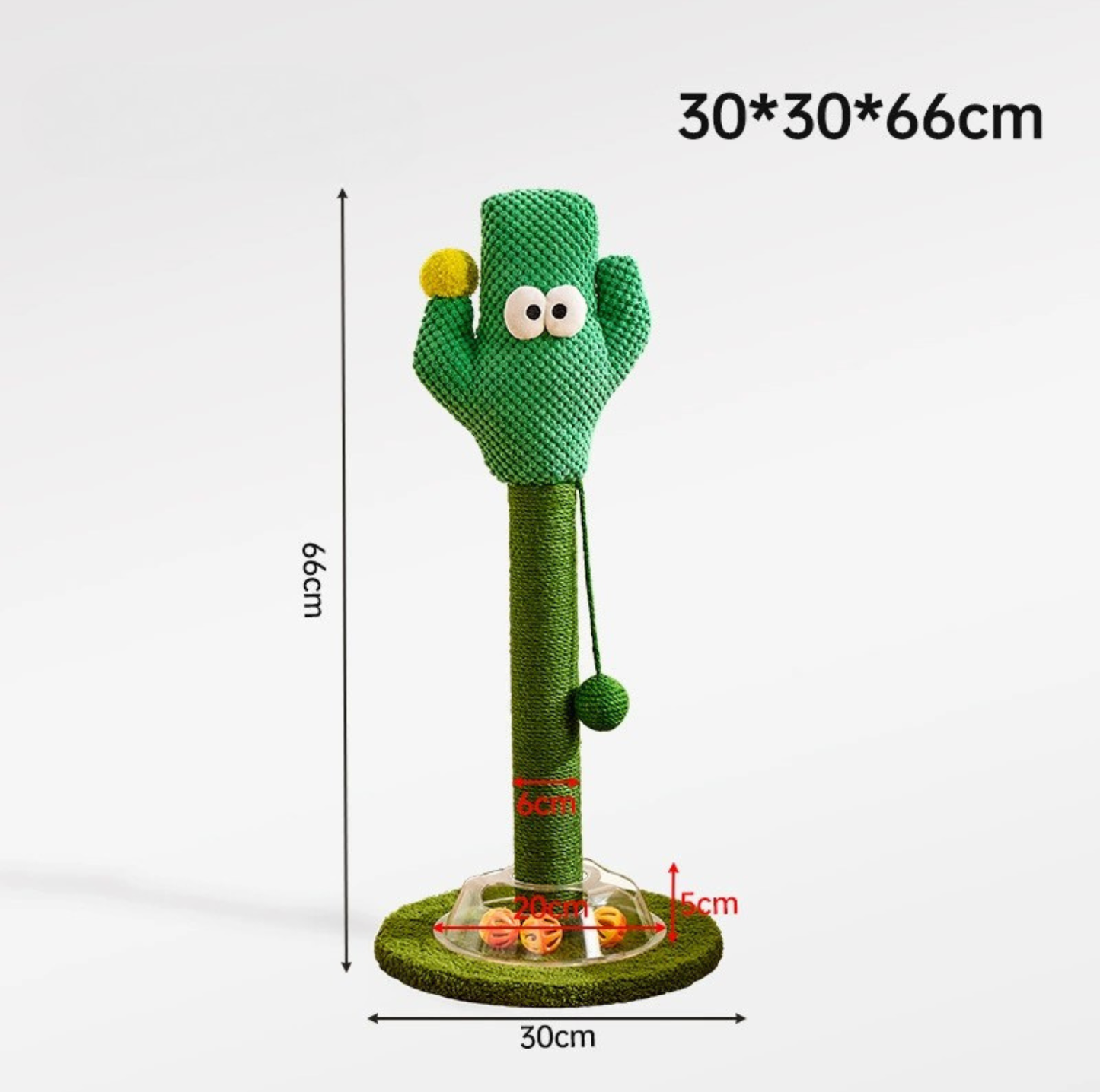 Cartoon Flower & Cactus Cat Scratch Pole – with Ball Track Base