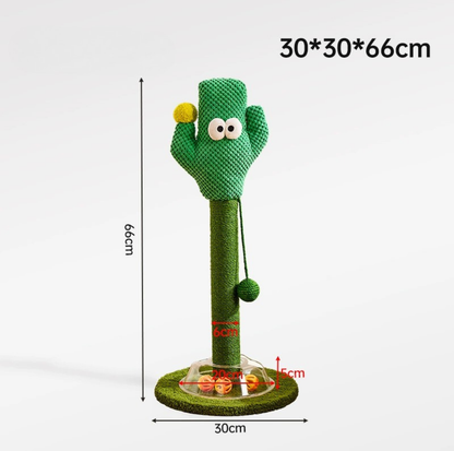 Cartoon Flower & Cactus Cat Scratch Pole – with Ball Track Base