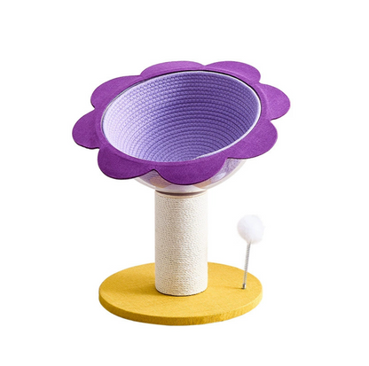 Sunflower Cat Scratching Tree with Cozy Hand-Woven Bed & Sisal Post