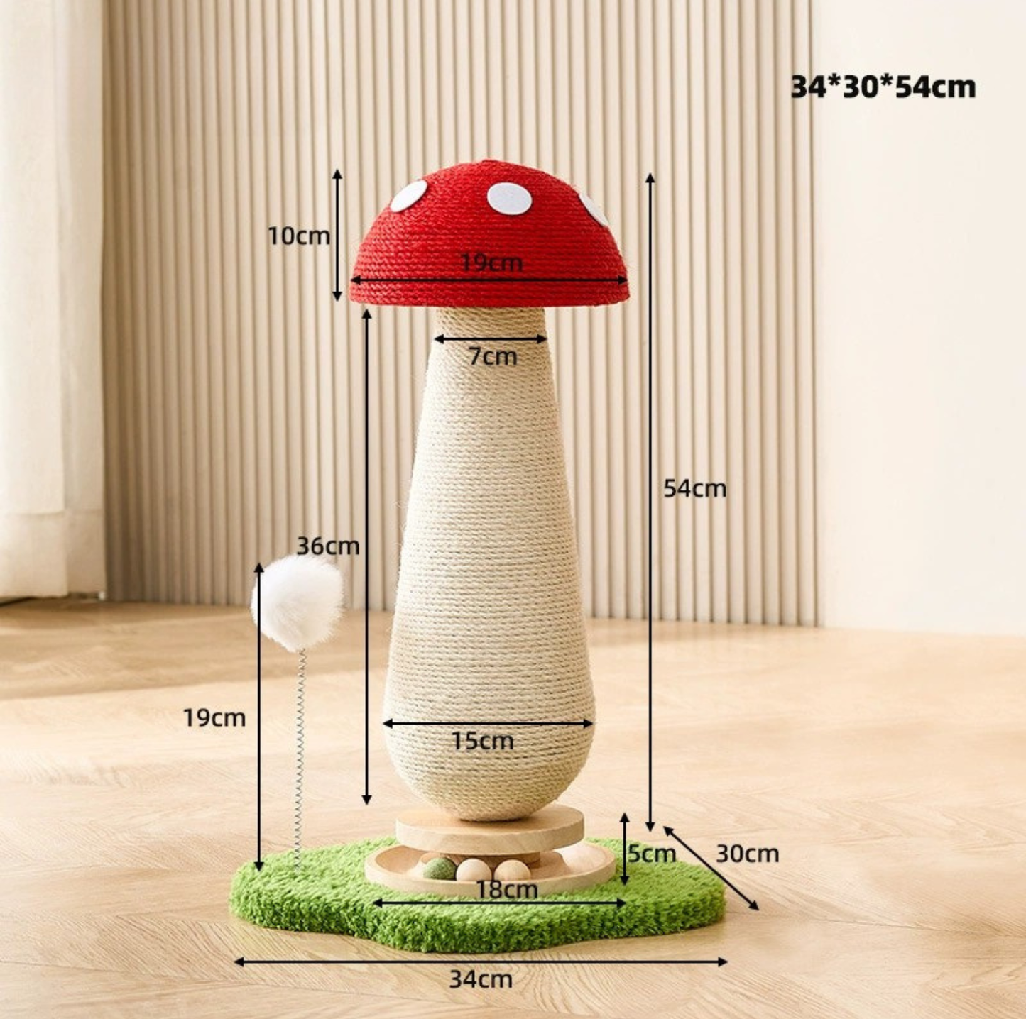 Mushroom Cat Scratch Post with Toy Ball Track