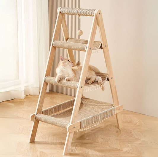 Multifunctional A-Frame Hammock Cat Climbing Frame - Height 113cm
