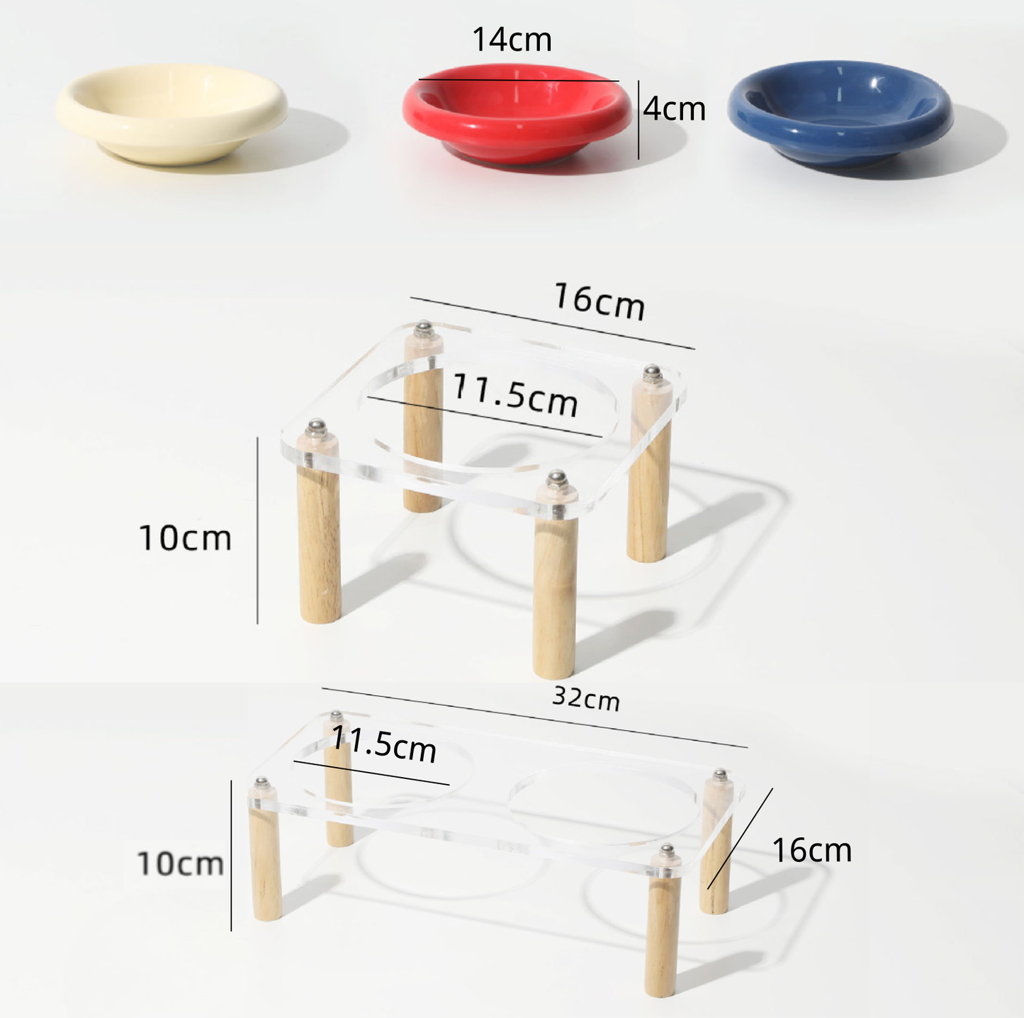 Pop Colour Ceramic Pet Bowl with Elevated Acrylic or Wooden Stand