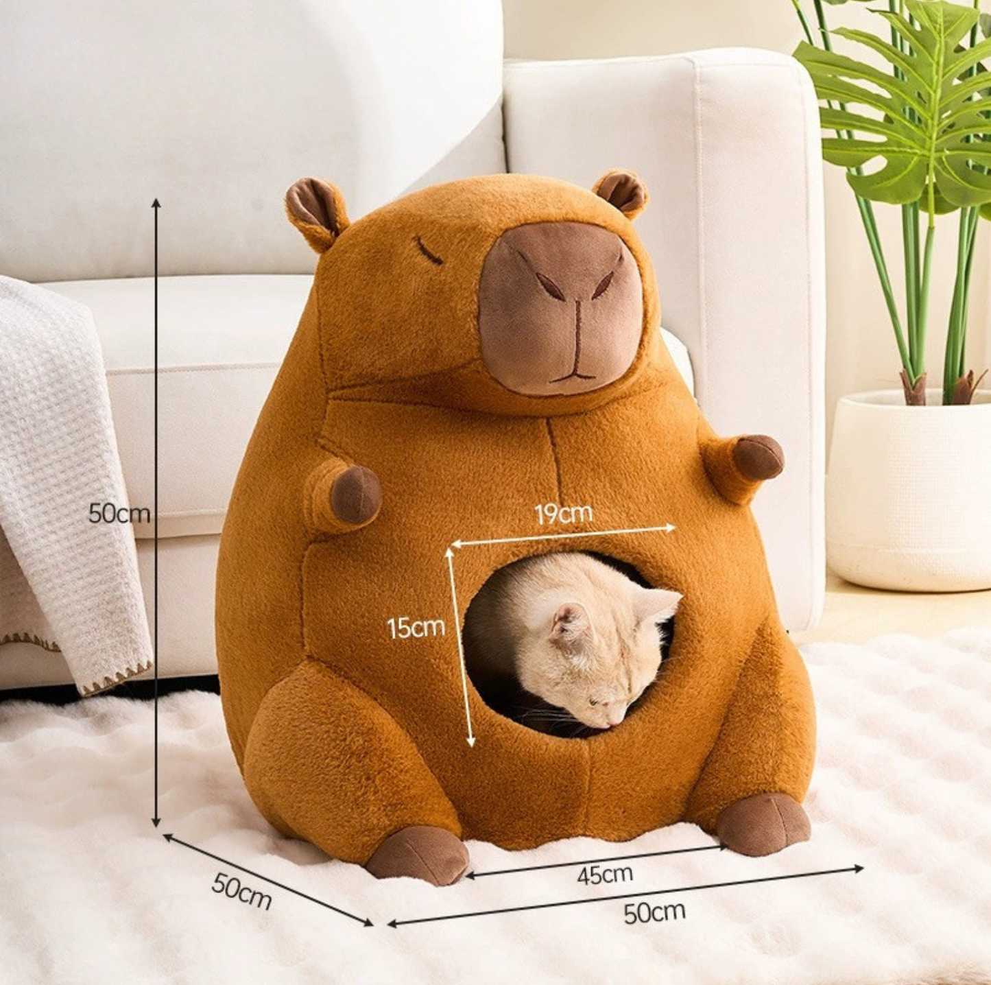 Cartoon Plush Cat Cave – Capybara & Avocado-Inspired Soft Pet Bed Hideaway