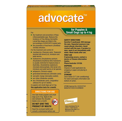 Advocate 0-4kg  Dog Spot-On Flea & Worming Treatment