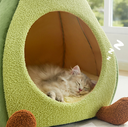 Avocado Enclosed Cat Bed with Double-Sided Cushion
