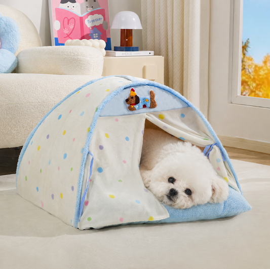Door Curtain Tent Pet Bed with Double-Sided Mat