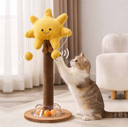 Plush Character Cat Scratching Post with Dangling Toys and Track Ball