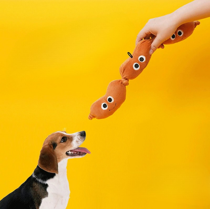 Fast Food Plush Squeaky Dog Toys - Sausage