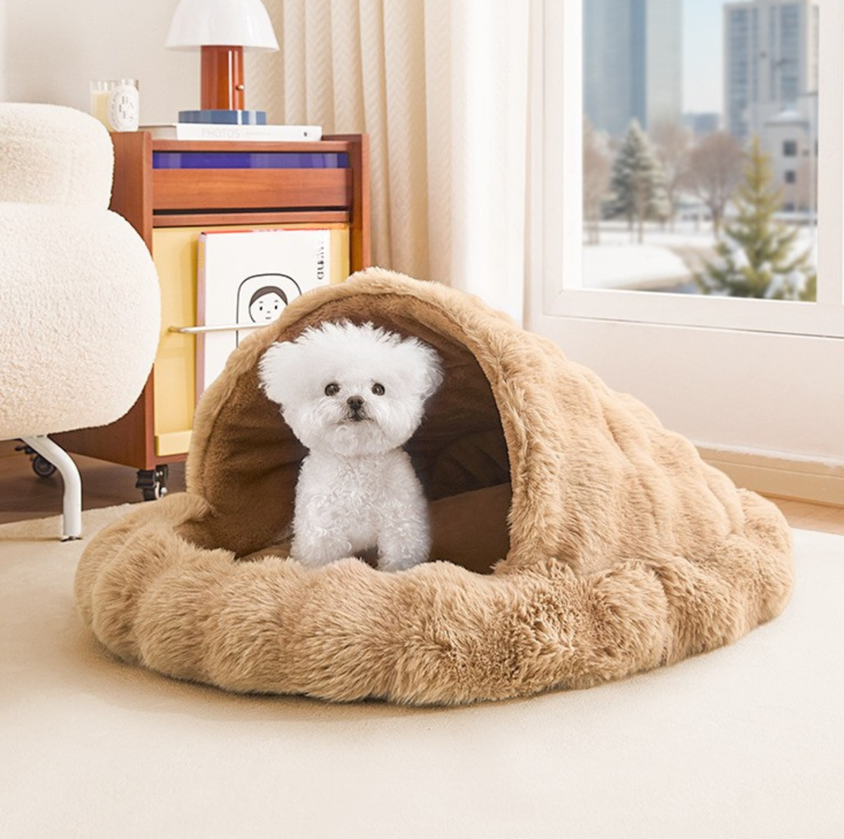 Plush Shell Enclosed Pet Bed with Removable Cushion