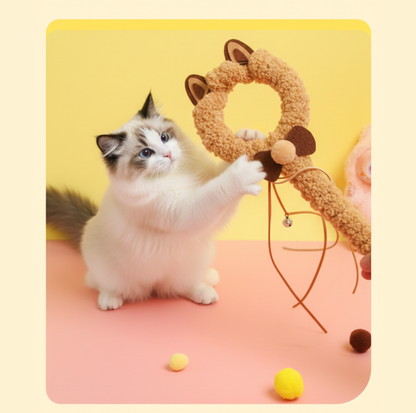 Bear Style Plush Cat Teaser Wand with Bells