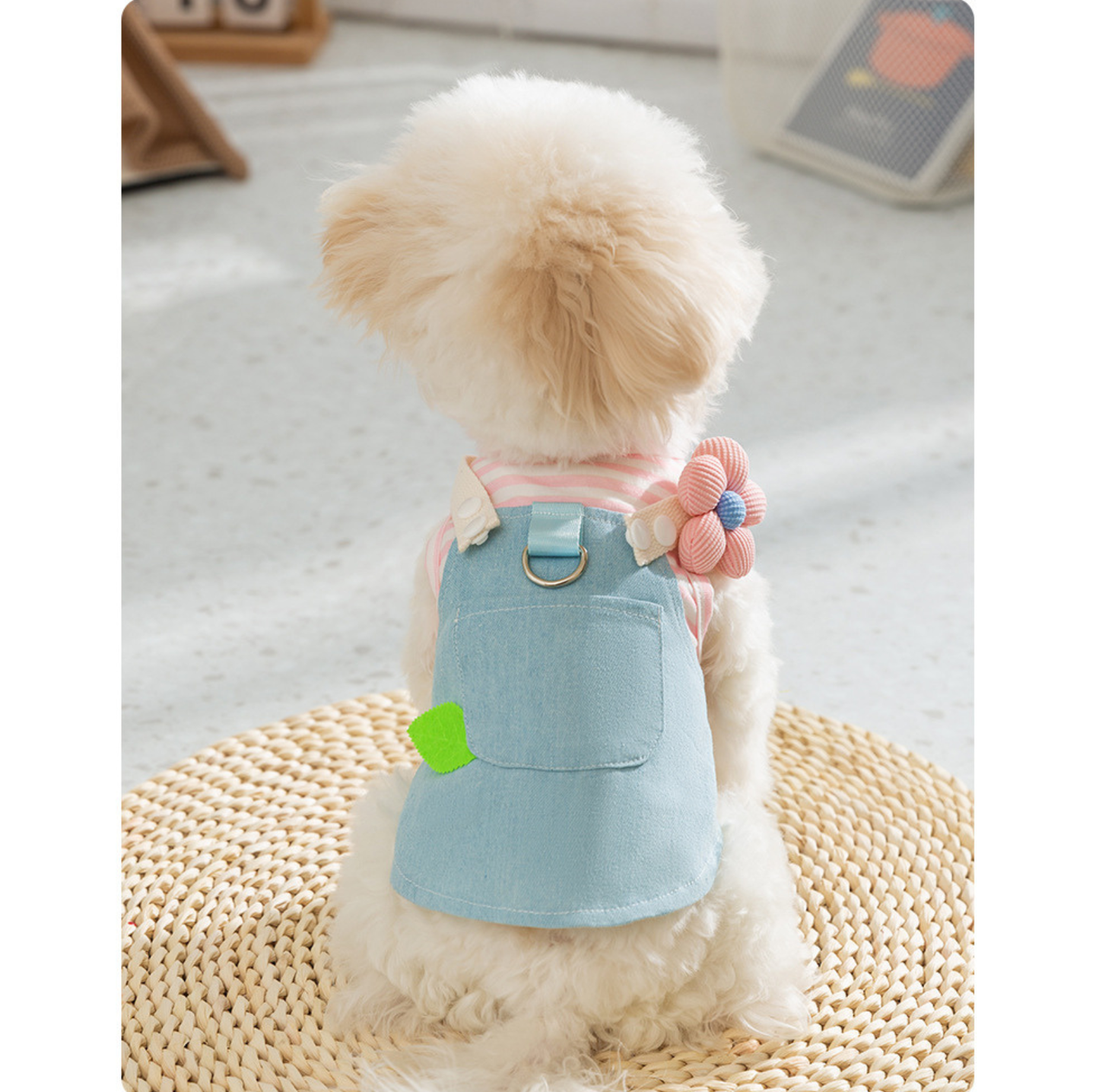Denim Patchwork Pet Dress with D-Ring for Cats & Small Dogs