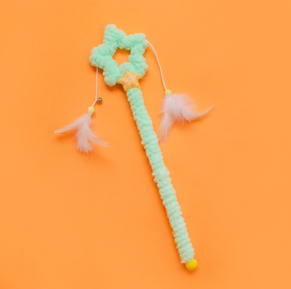 Magic Wand Plush Cat Teaser Toy with Feathers & Bells