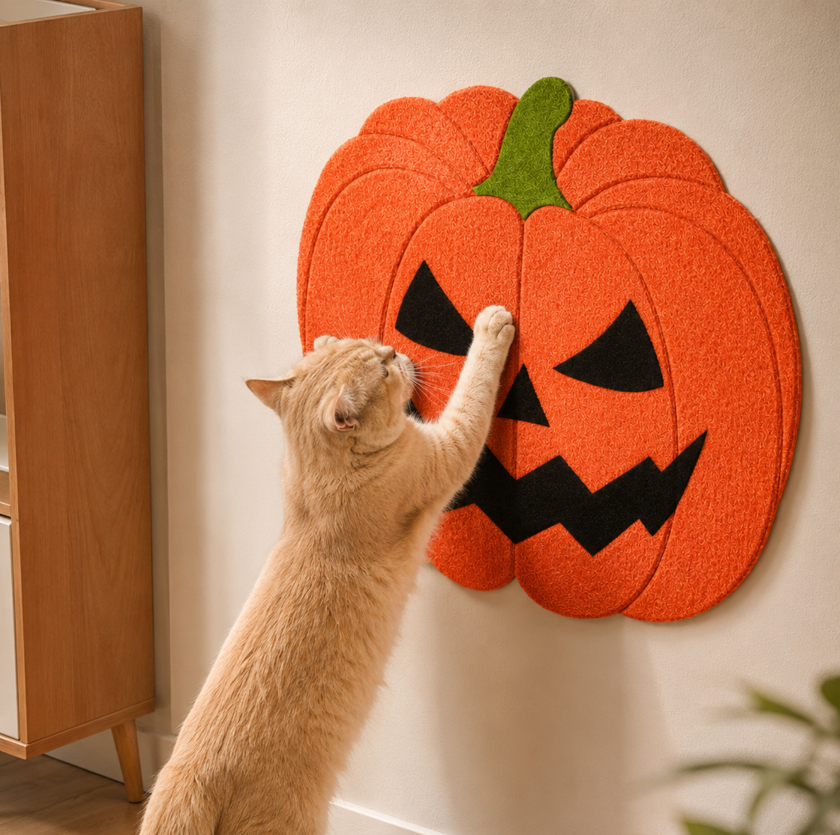 Pumpkin-Shaped Self-Adhesive Felt Cat Scratcher Mat