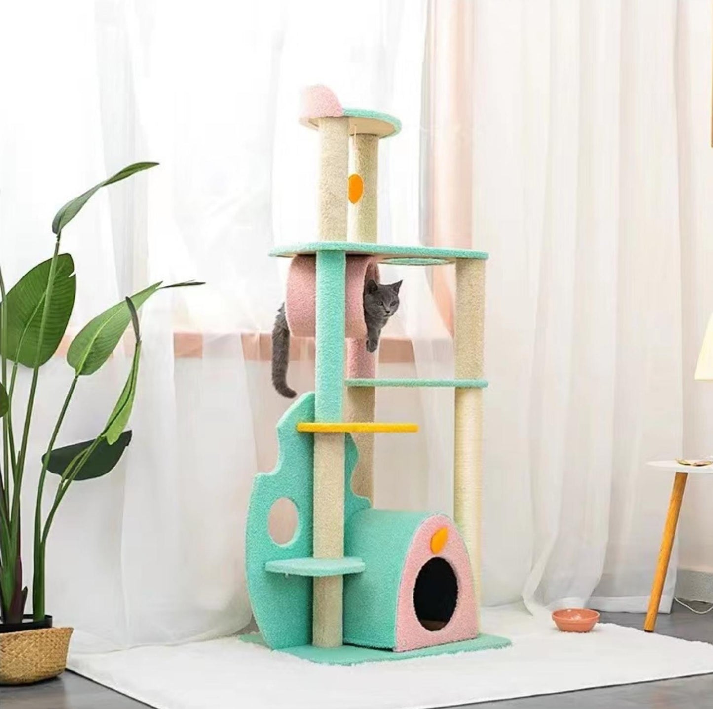Dreamy Macaroon Party Cat Tree with Scratching Post and Nest