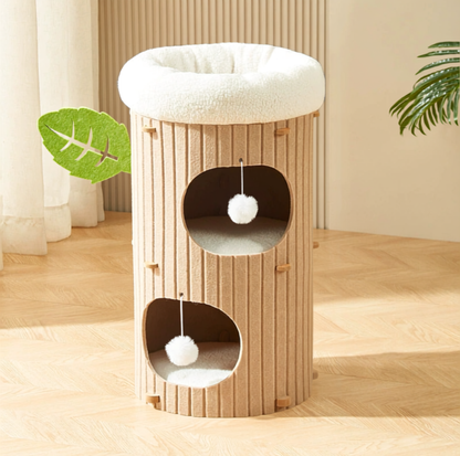 Tree Trunk Styled Felt Cat Barrel Tower