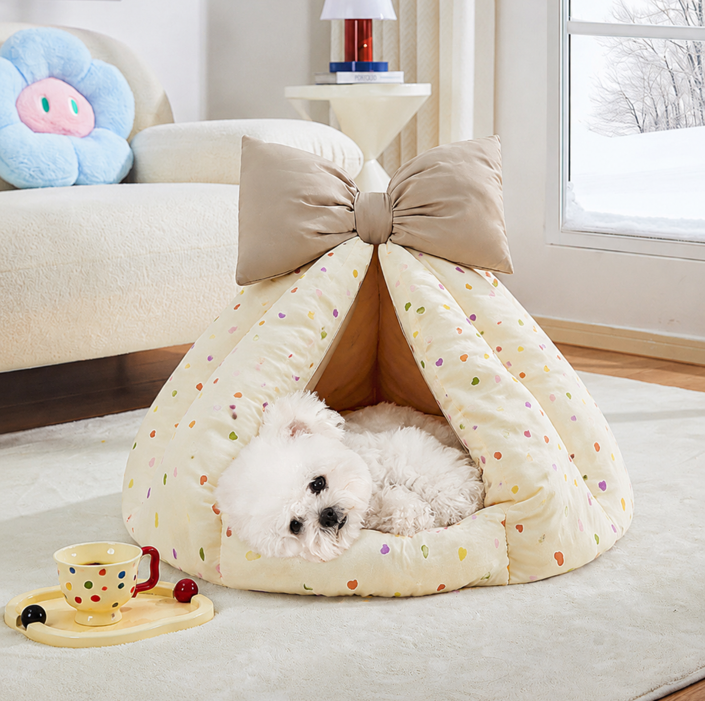 Bowknot Teepee Pet Bed with Removable Cushion