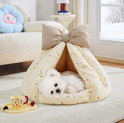 Bowknot Teepee Pet Bed with Removable Cushion