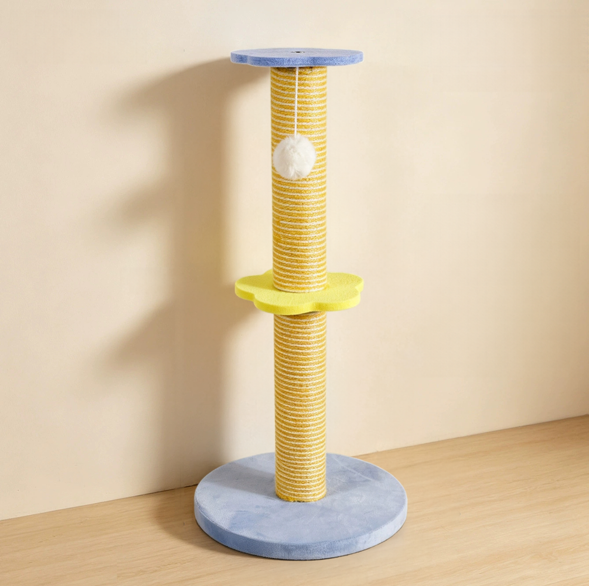 Colourful Sisal Cat Scratching Post with Hanging Pom-Pom