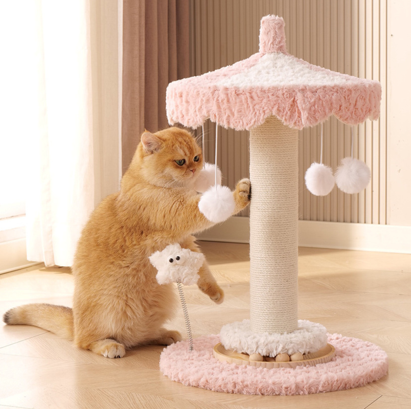 Carousel Cat Scratching Post with Rotating Top & Hanging Toys