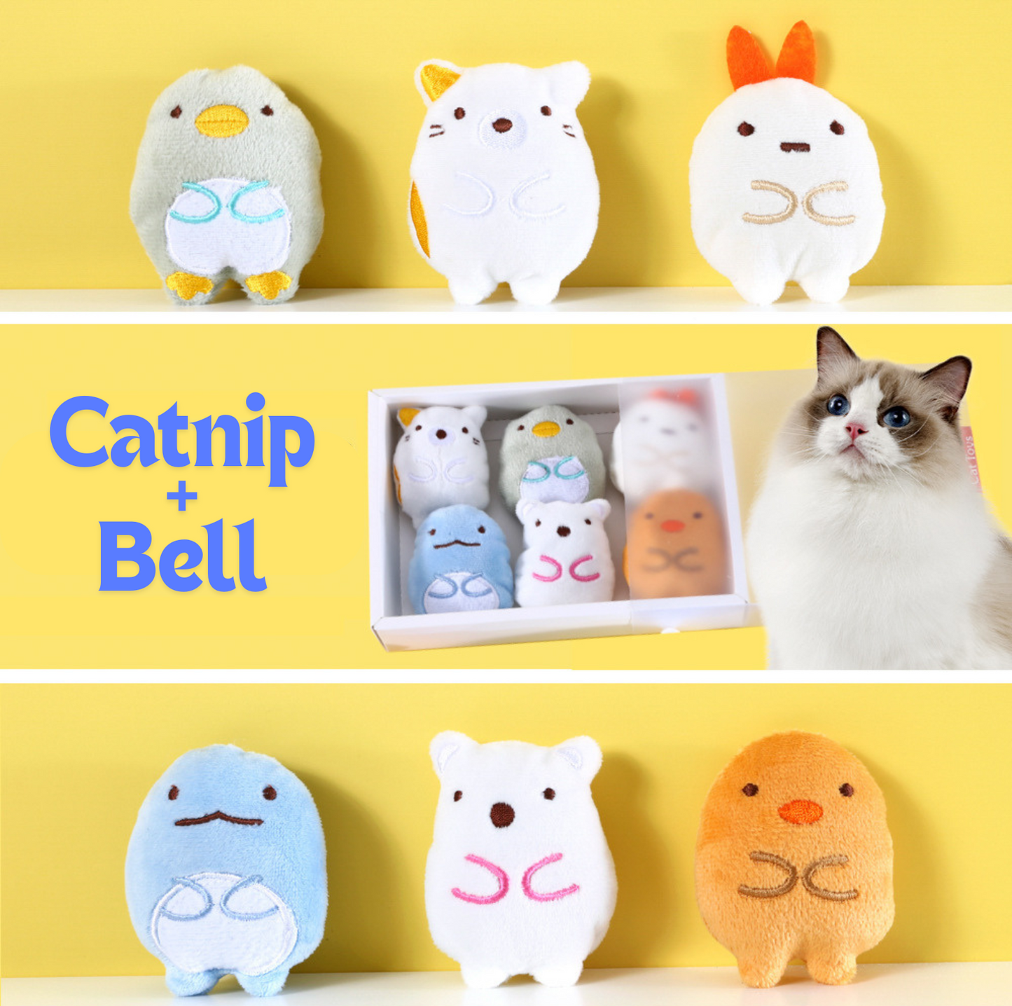 Set of 6 Catnip Plush Interactive Toys with Bells