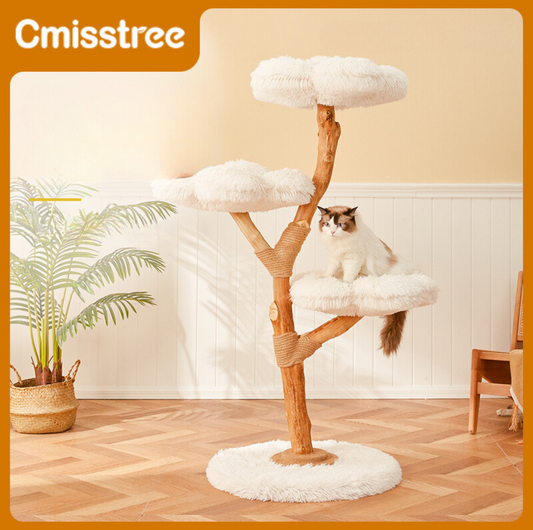 Cmisstree Cloud Series Cat Climbing Tree - Natural Fruitwood with Plush Comfort