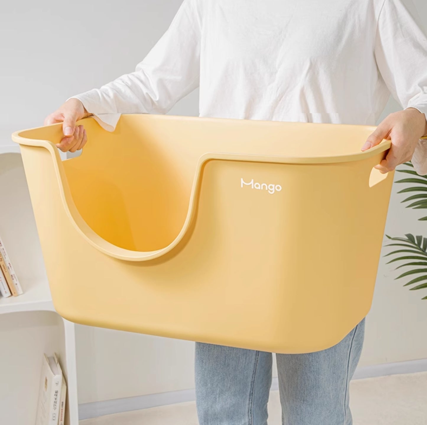 Mango Large High Edge Cat Litter Box - Mess-Free Design for Big Cats (61.5*41.5*33cm)