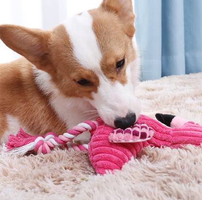 Squeaky Flamingo Plush Dog Toy with Rope Legs
