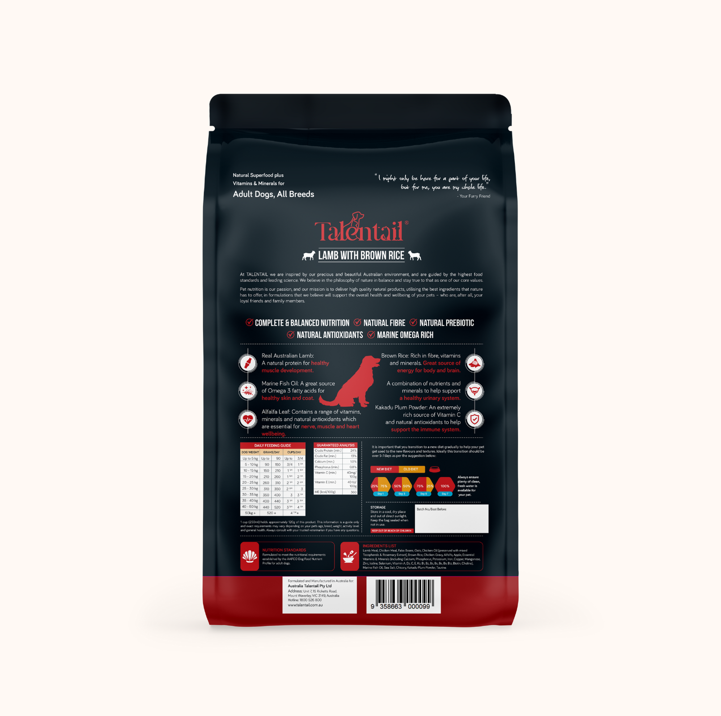 Talentail Adult Dog Food Lamb with Brown Rice 15kg