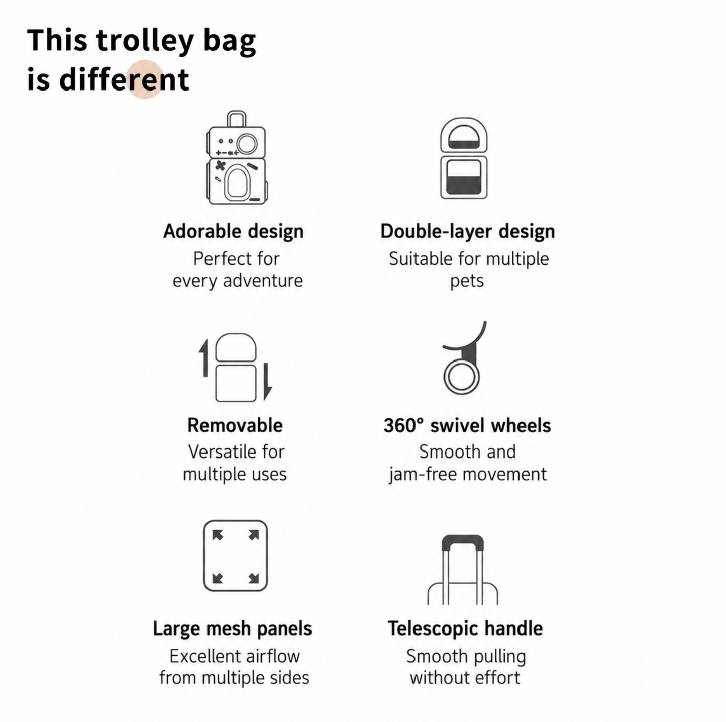Double-Decker Trolley Pet Carrier Bag with Storage Pockets