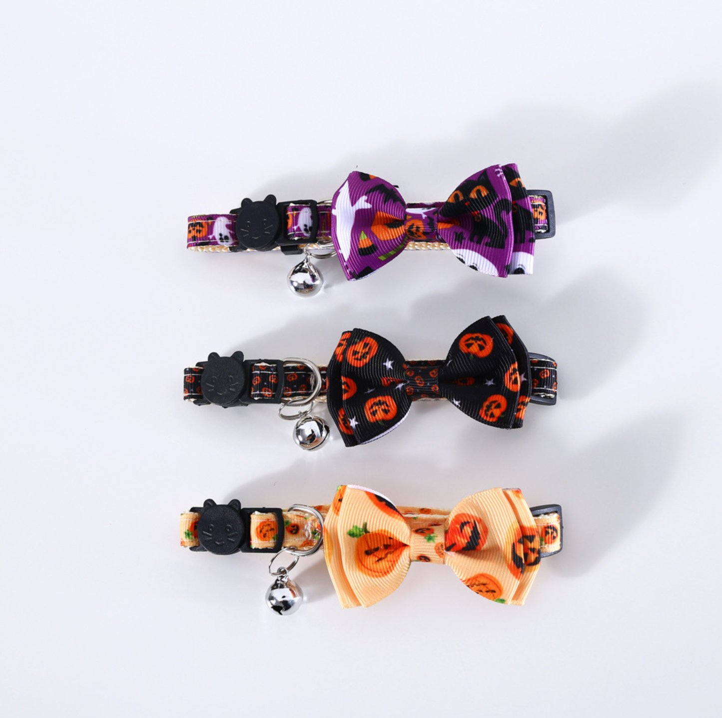 Halloween Bow Tie Cat & Dog Collar – Pumpkin Print with Bell (Adjustable Breakaway Design)