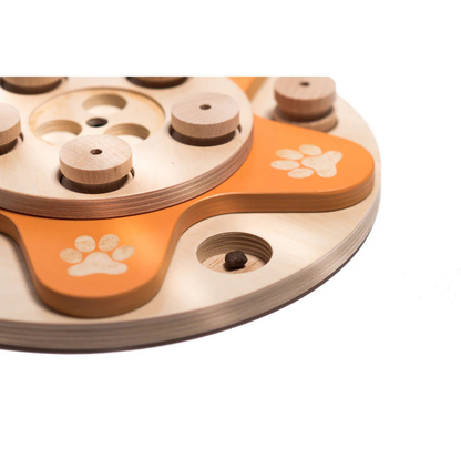 Interactive Wooden Dog Puzzle Toy – Flower Shape Slow Feeder & Treat Game