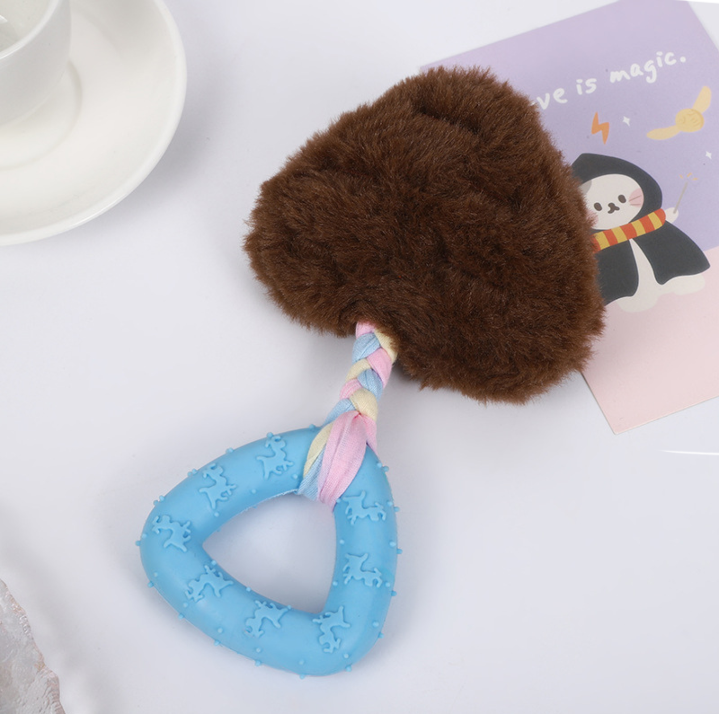 Multi-Colour Strawberry Plush TPR Dog Chew Toy for Puppies & Small Dogs