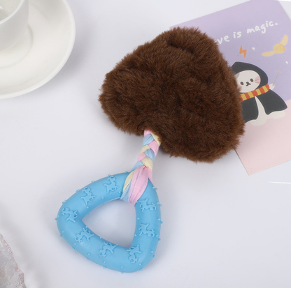 Multi-Colour Strawberry Plush TPR Dog Chew Toy for Puppies & Small Dogs