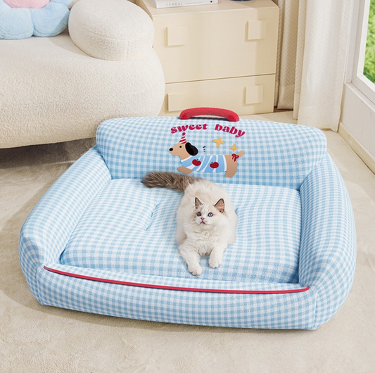 Gingham Sofa-Style Pet Bed – Soft, Supportive & All-Season Comfort