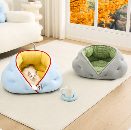 Milk Velvet Semi-Enclosed Pet Bed with Raised Sides