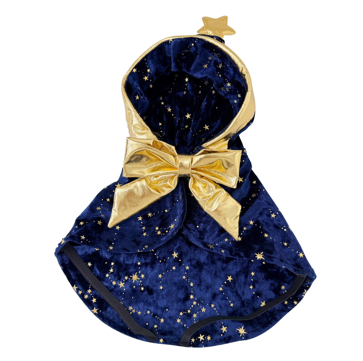 Starry Velvet Hooded Pet Cape with Gold Bow