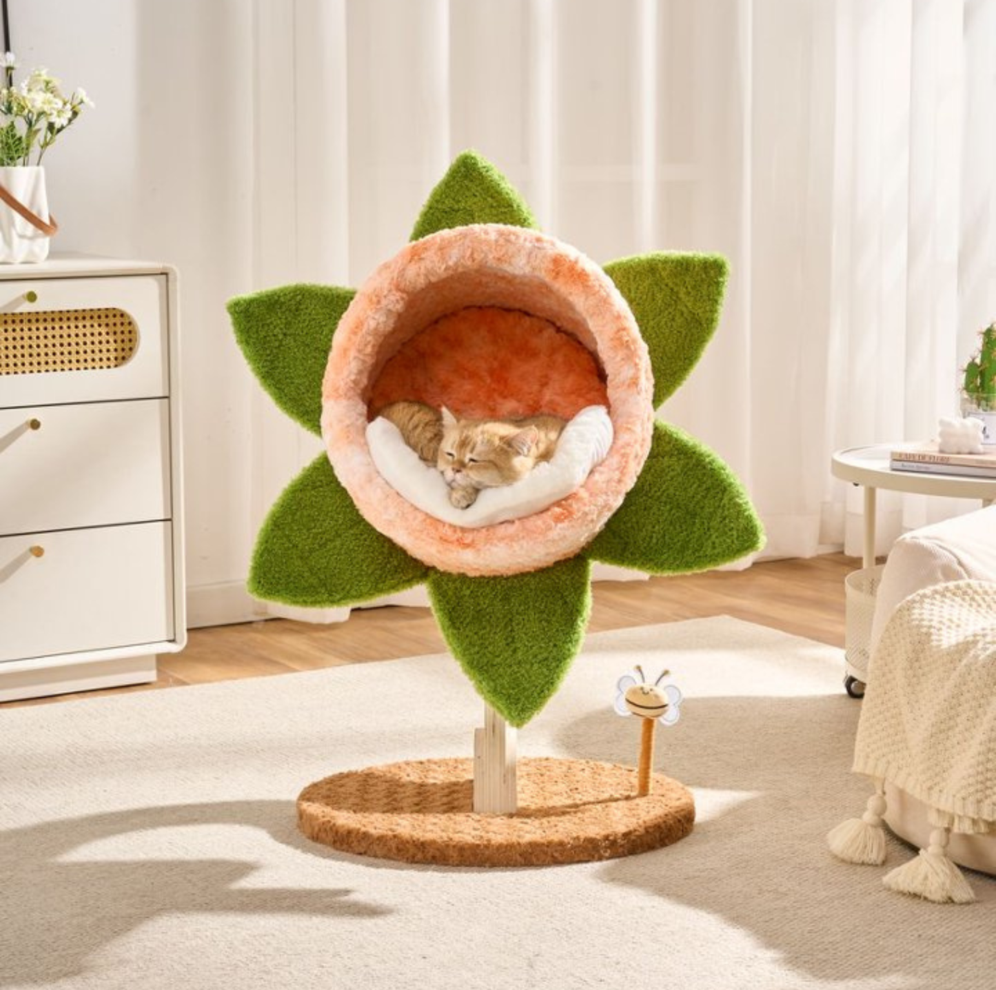 Chomper Bloom Cat Tree with Sisal Scratcher & Spring Toy – Orange