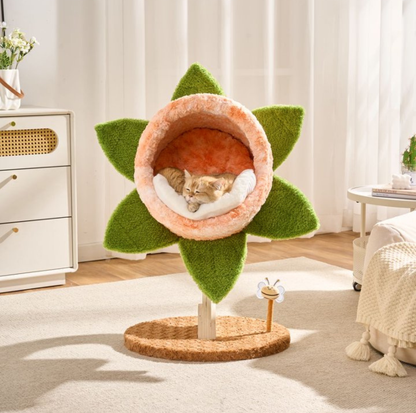 Chomper Bloom Cat Tree with Sisal Scratcher & Spring Toy – Orange
