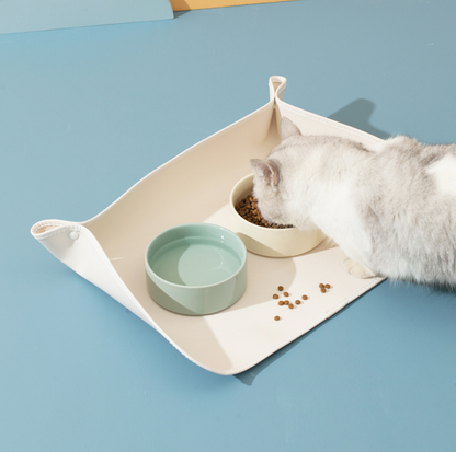 Large Foldable Semi-Fenced PU Pet Food Mat